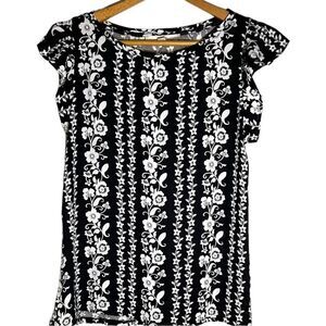 LOFT BLOUSE BLACK WITH white floral Size XS